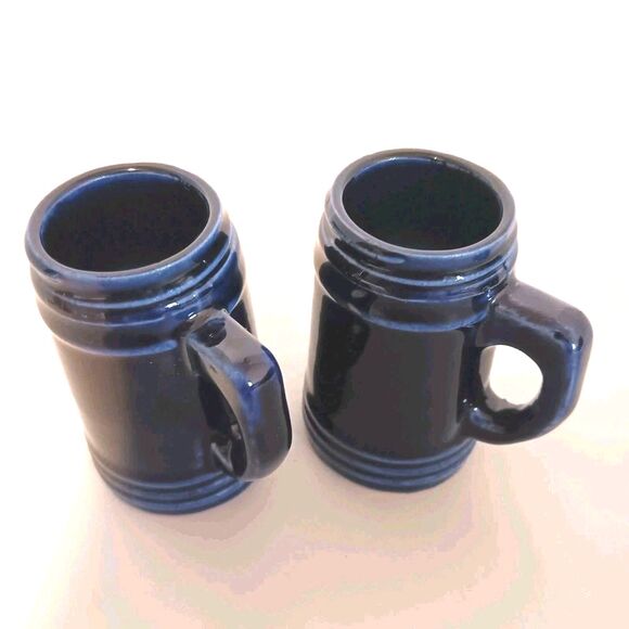 Vtg Mini Beer Stein Set Of 4 Pink & Dark Blue Ceramic Mug Shot Glasses Unmarked - Picture 6 of 16